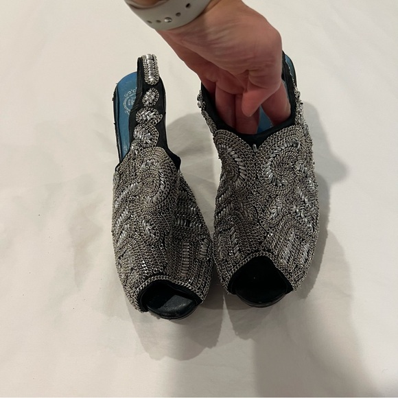Jeffrey Campbell Silver Embellished Peep-Toe Mules - Picture 1 of 6